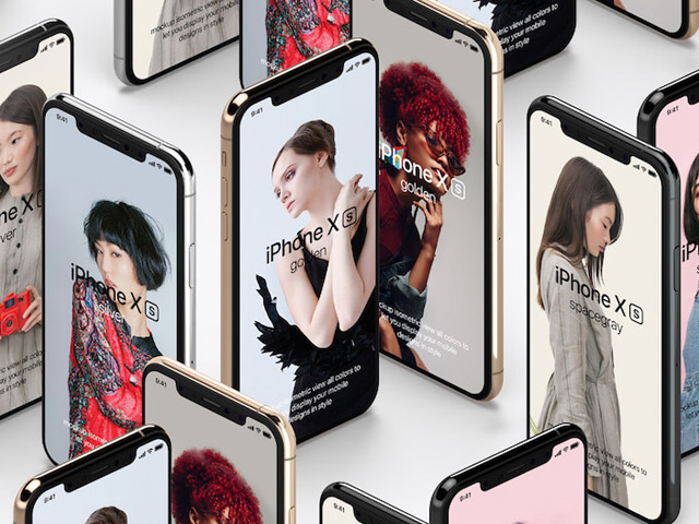 iPhone XS Max 透視等距站立樣機(jī)PSD